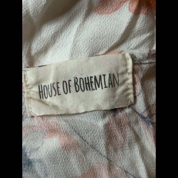 House of Bohemian Dress Small Womens Maxi Floral Henley Short Sleeve Boho - Picture 7 of 8